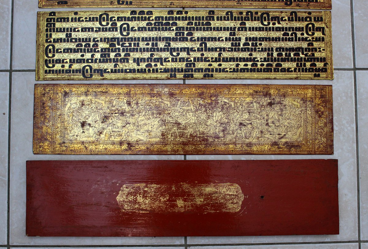 Manuscrit Kammavaca birman lacque doré XIXe siècle Sutras de prières du monastère bouddhiste-photo-4