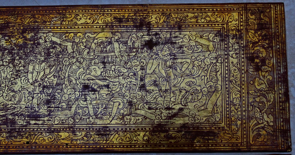 Manuscrit Kammavaca birman lacque doré XIXe siècle Sutras de prières du monastère bouddhiste-photo-7