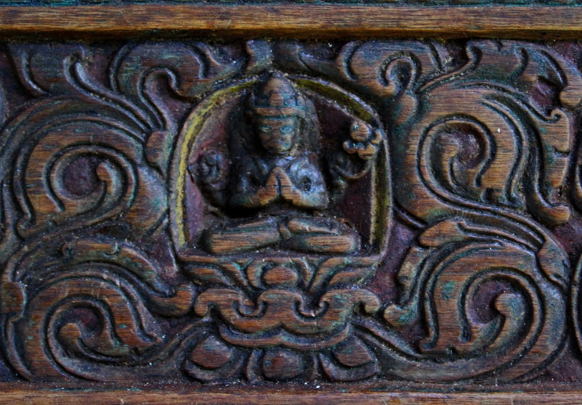 Antique Carved Wooden Buddhist Sutra Manuscript Cover – Tibetan Monastery-photo-3