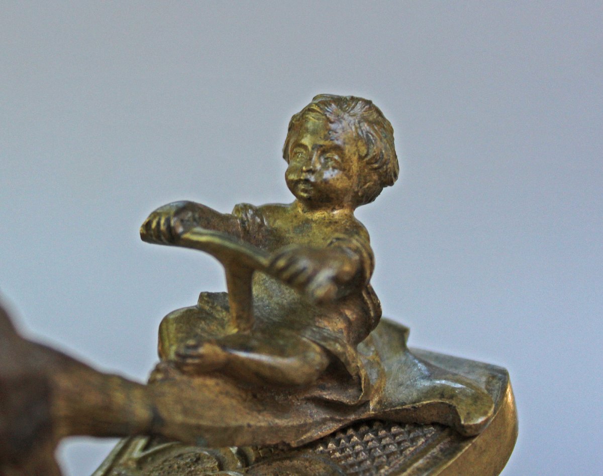 Pince à papiers de bureau en bronze doré – Enfants sur une balançoire, France XIXe siècle-photo-1