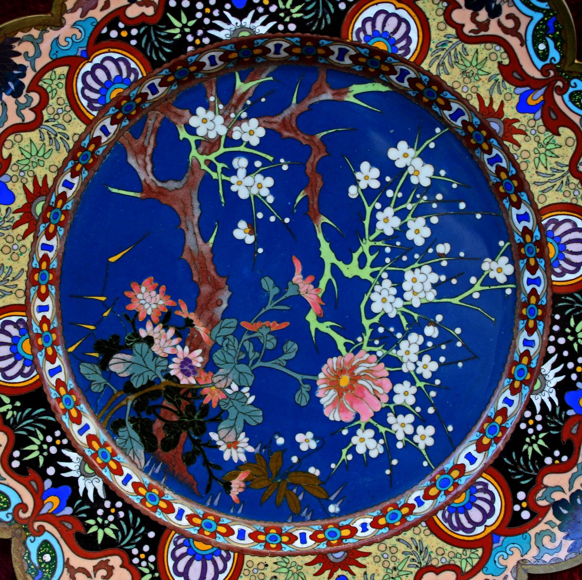 Paire de Plats Japonais en Émail Cloisonné à Décor Floral, Époque Meiji, XIXe Siècle-photo-3