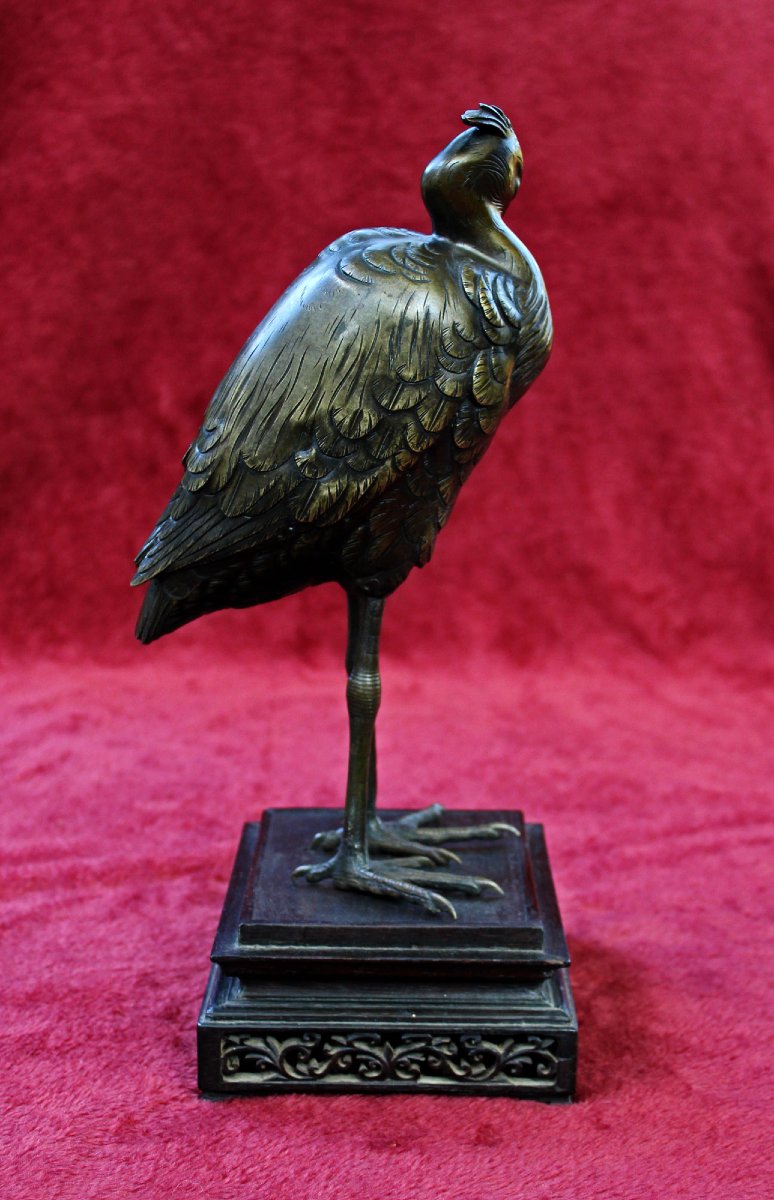 Antique Japanese Mixed Metal Bronze Heron Signed Yoshimi (芳美), Meiji Period, C19th-photo-3