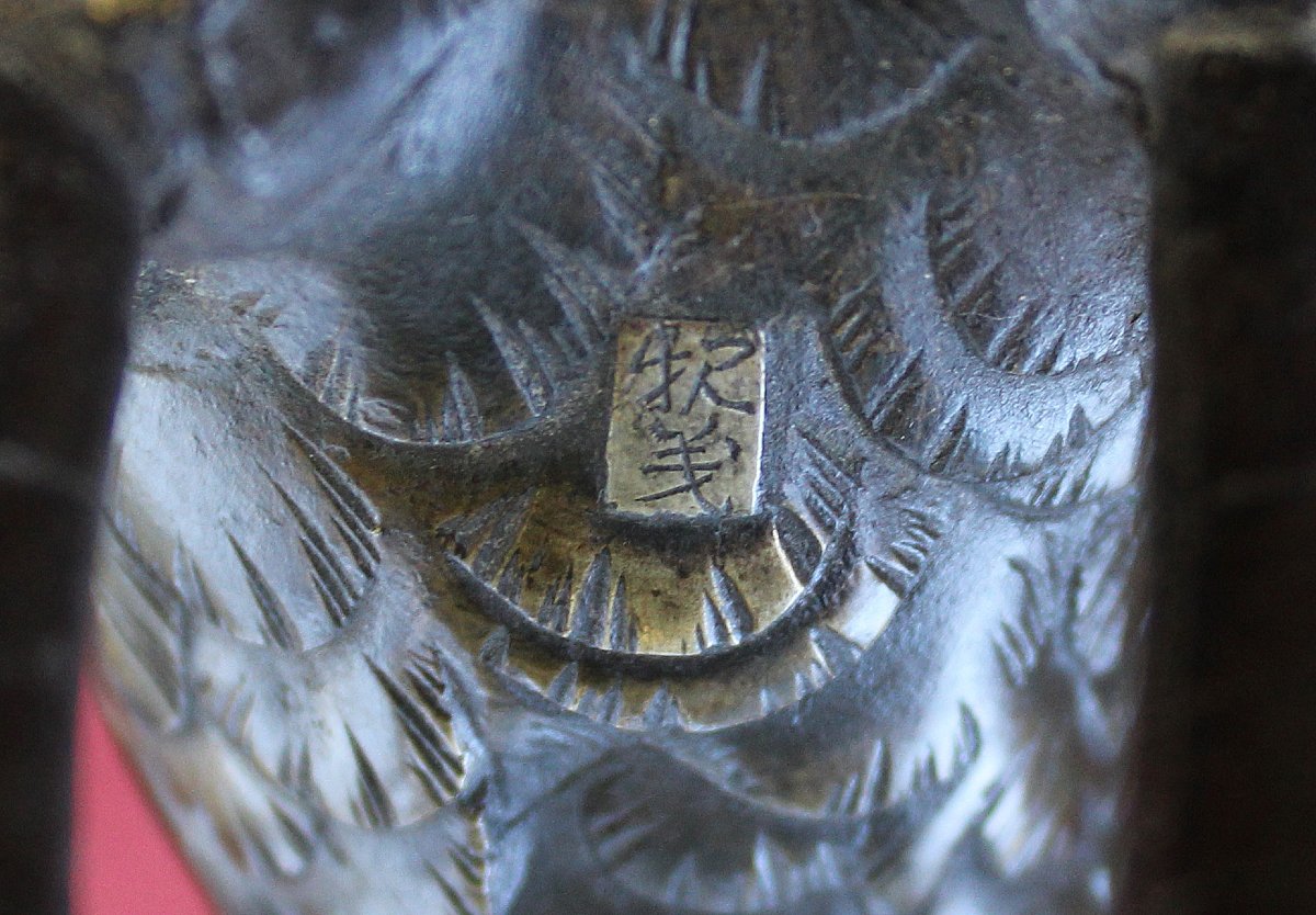 Antique Japanese Mixed Metal Bronze Heron Signed Yoshimi (芳美), Meiji Period, C19th-photo-3