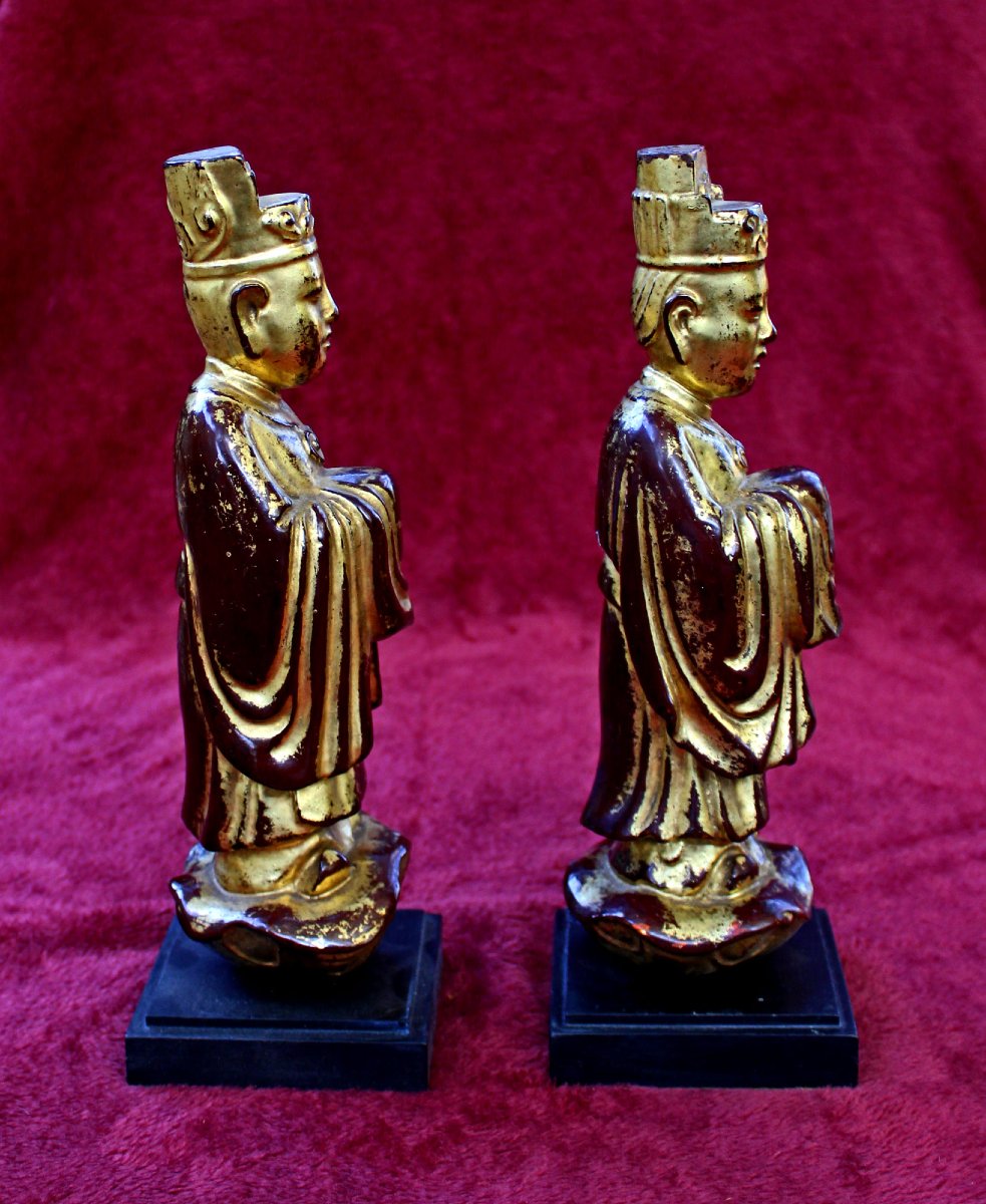 Pair Of Gilt-lacquered Wood Altar Attendants, Vietnam Or Southern China, 19th Century-photo-2