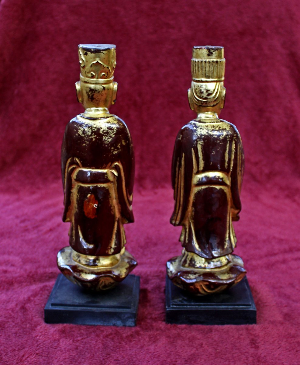 Pair Of Gilt-lacquered Wood Altar Attendants, Vietnam Or Southern China, 19th Century-photo-3