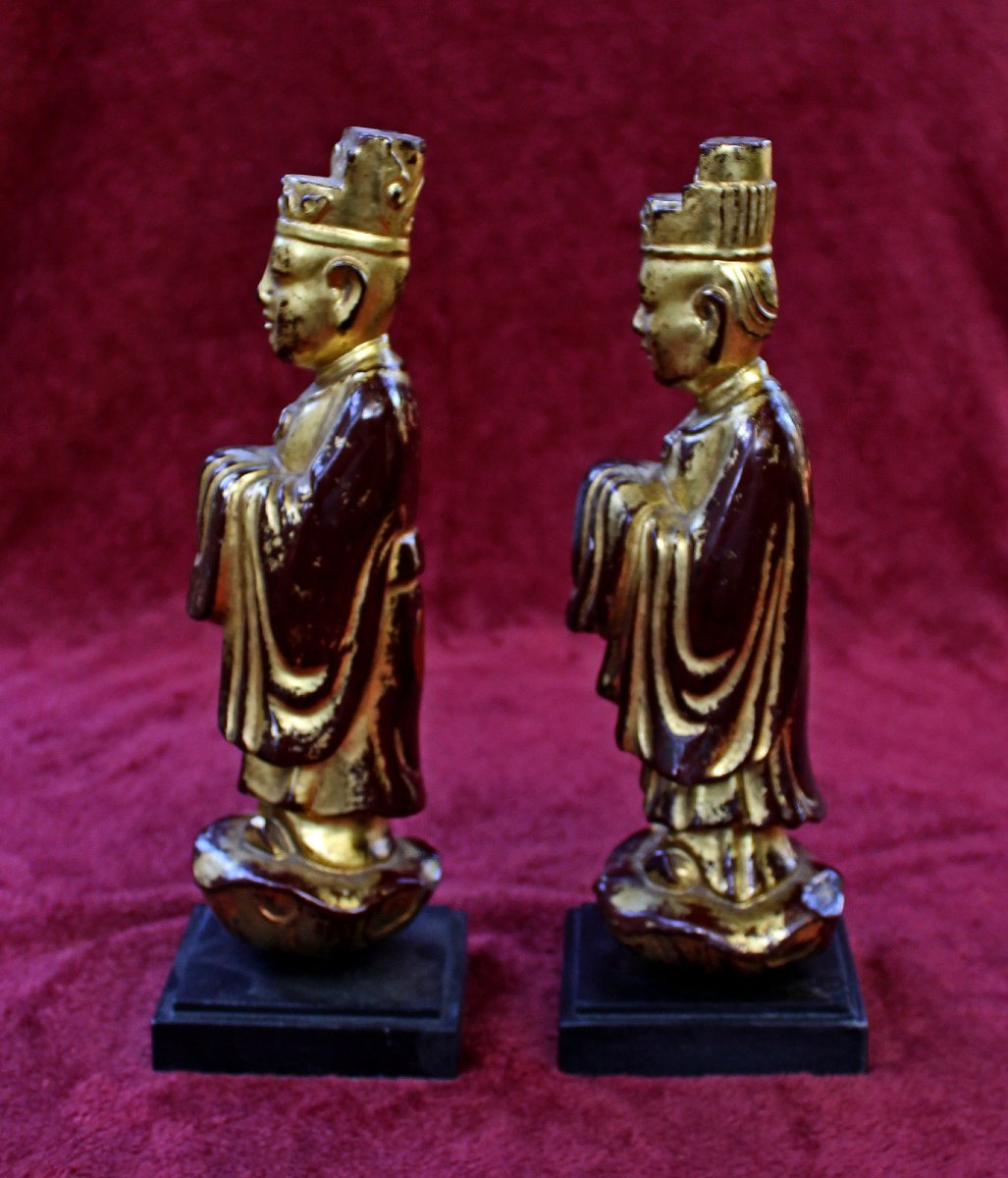 Pair Of Gilt-lacquered Wood Altar Attendants, Vietnam Or Southern China, 19th Century-photo-4