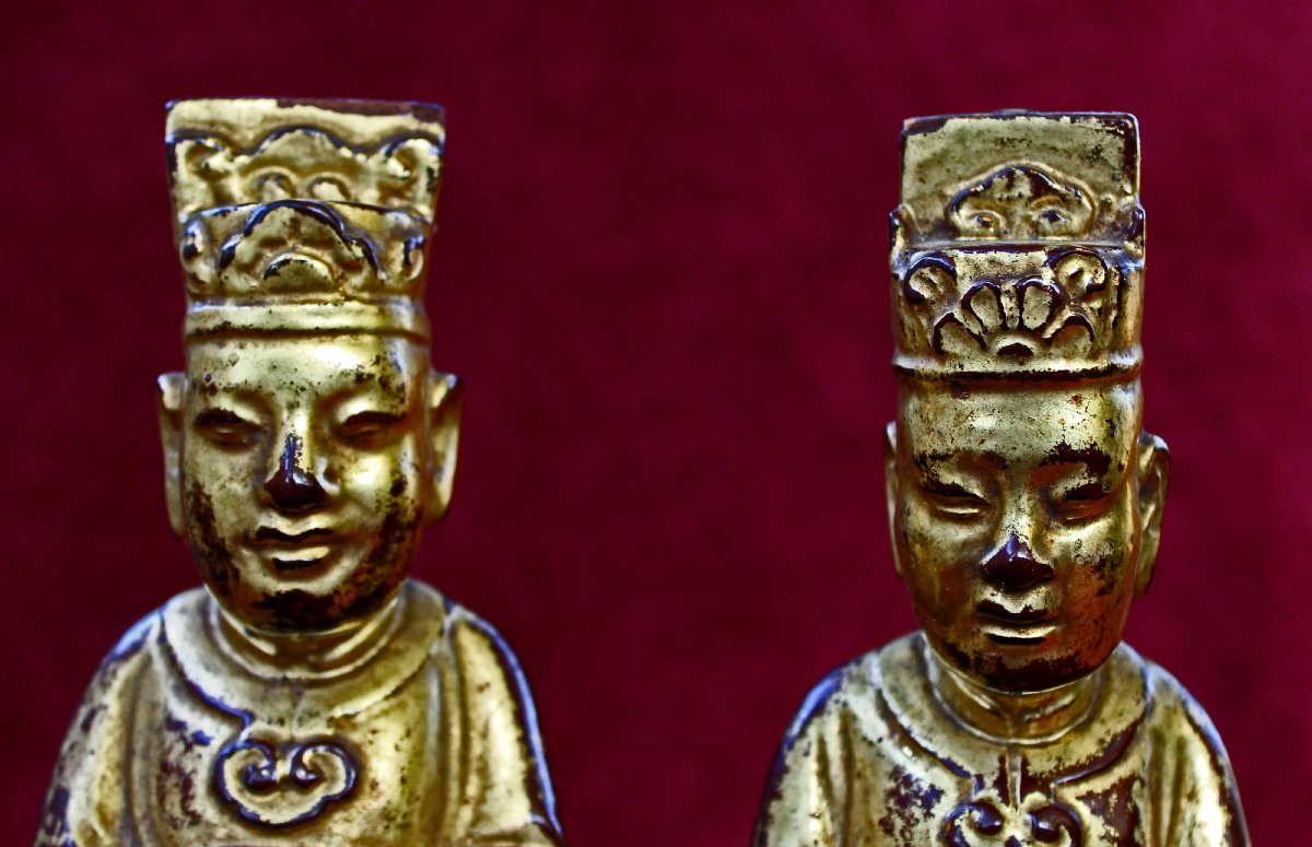 Pair Of Gilt-lacquered Wood Altar Attendants, Vietnam Or Southern China, 19th Century-photo-1