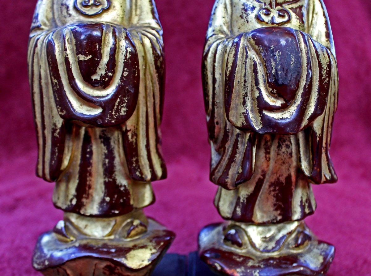 Pair Of Gilt-lacquered Wood Altar Attendants, Vietnam Or Southern China, 19th Century-photo-2