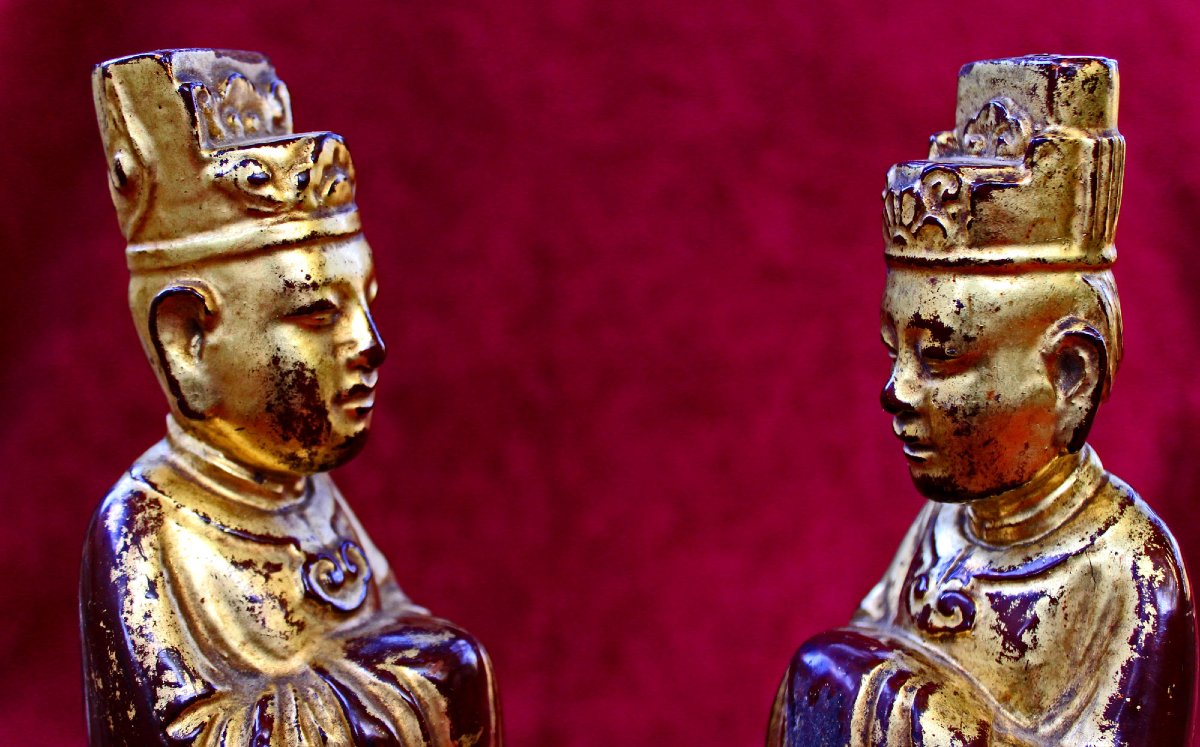 Pair Of Gilt-lacquered Wood Altar Attendants, Vietnam Or Southern China, 19th Century-photo-3