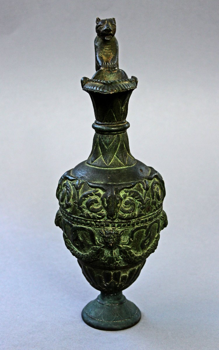 Oenochoé Italienne en Bronze de Style Étrusque à Anse en Forme de Panthère, XIXe Siècle-photo-2