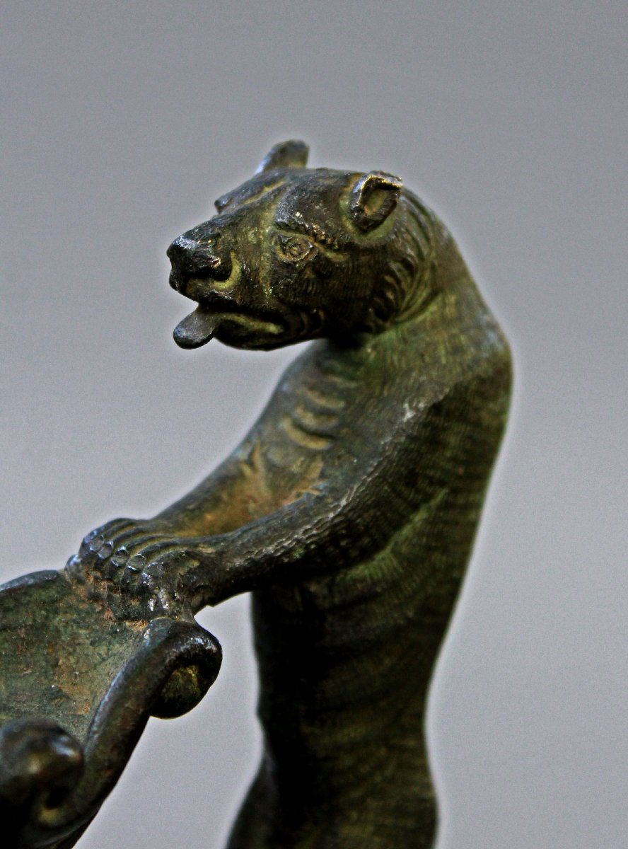 Oenochoé Italienne en Bronze de Style Étrusque à Anse en Forme de Panthère, XIXe Siècle-photo-1