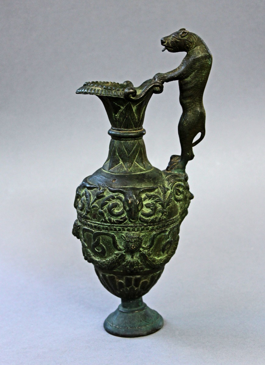 Oenochoé Italienne en Bronze de Style Étrusque à Anse en Forme de Panthère, XIXe Siècle