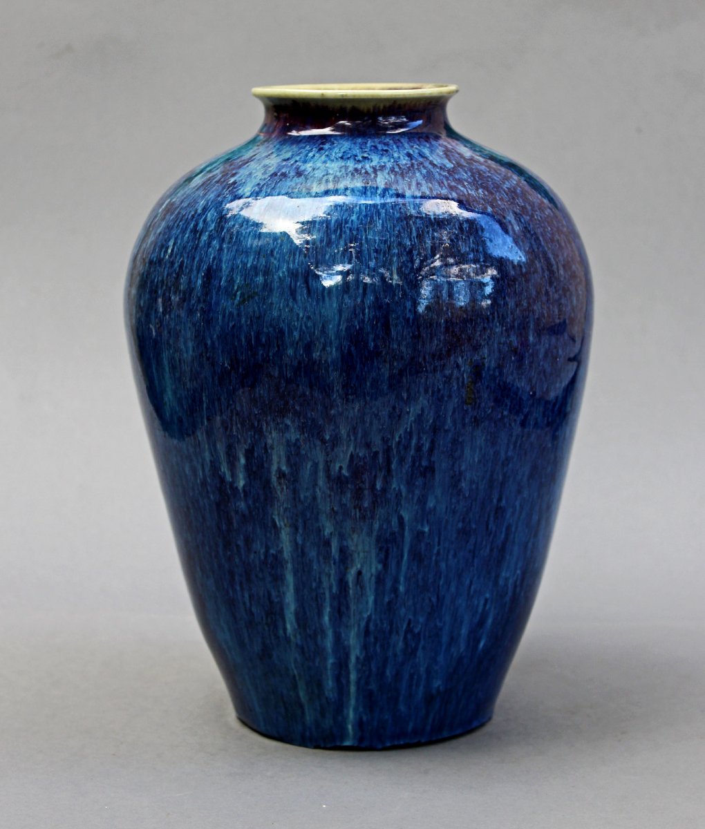 Antique Chinese Flambé-glazed Porcelain Vase, Jun Ware, C19th-photo-3