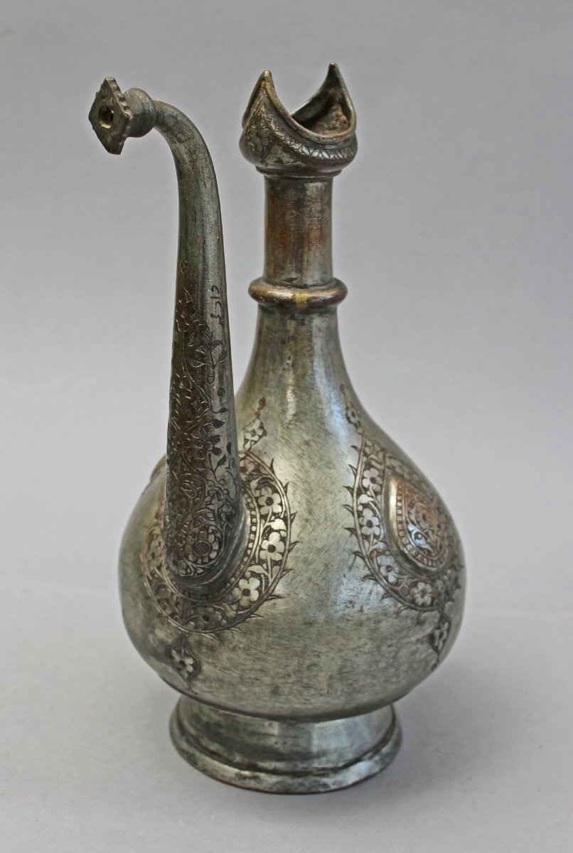 Antique Indian Deccan Tinned Copper Ewer (aftaba), 18th -19th Century Mughal-photo-2