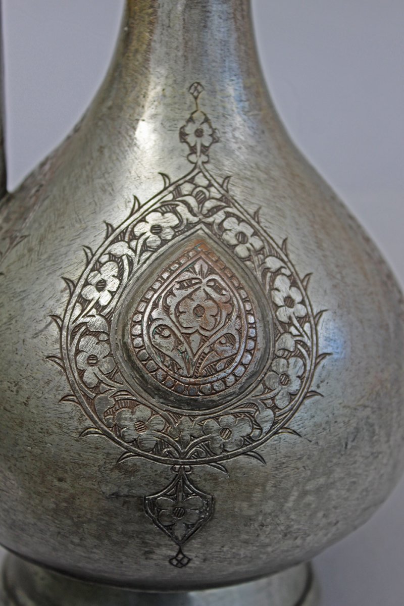 Antique Indian Deccan Tinned Copper Ewer (aftaba), 18th -19th Century Mughal-photo-3