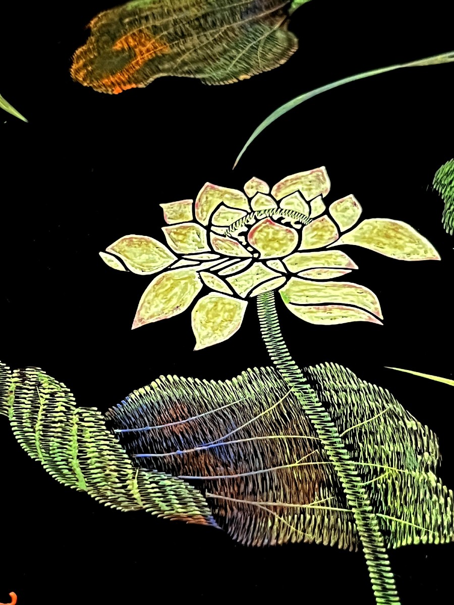 Panneau Vietnamien en Laque aux Fleurs de Lotus, Signé Thành Lễ, Milieu du XXe Siècle-photo-4