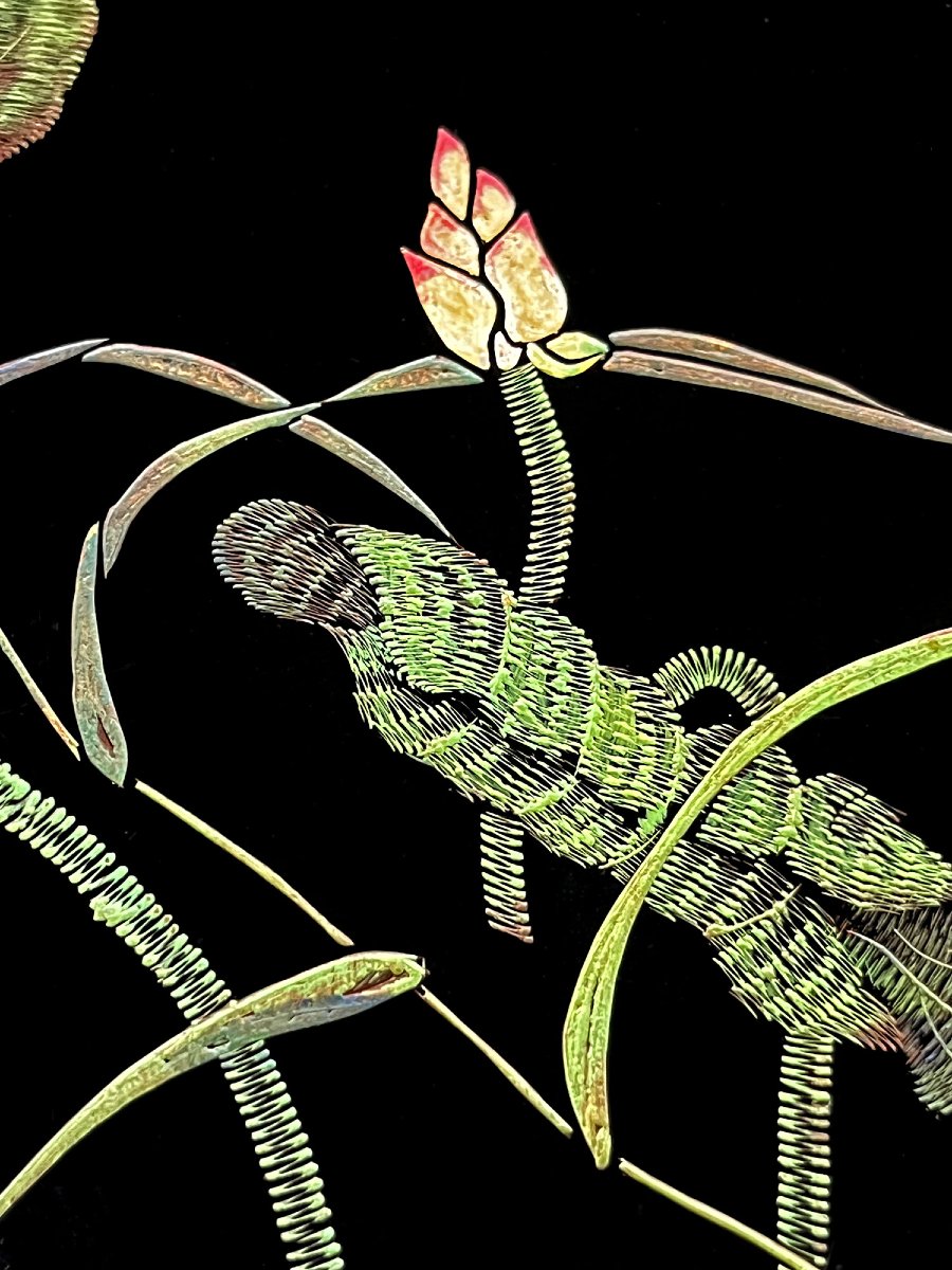 Panneau Vietnamien en Laque aux Fleurs de Lotus, Signé Thành Lễ, Milieu du XXe Siècle-photo-2