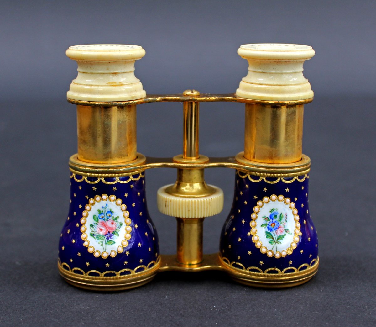 Antique French Enamel And Gilded Metal Opera Glasses, Raphaël Opticien Marseille, C19th-photo-2