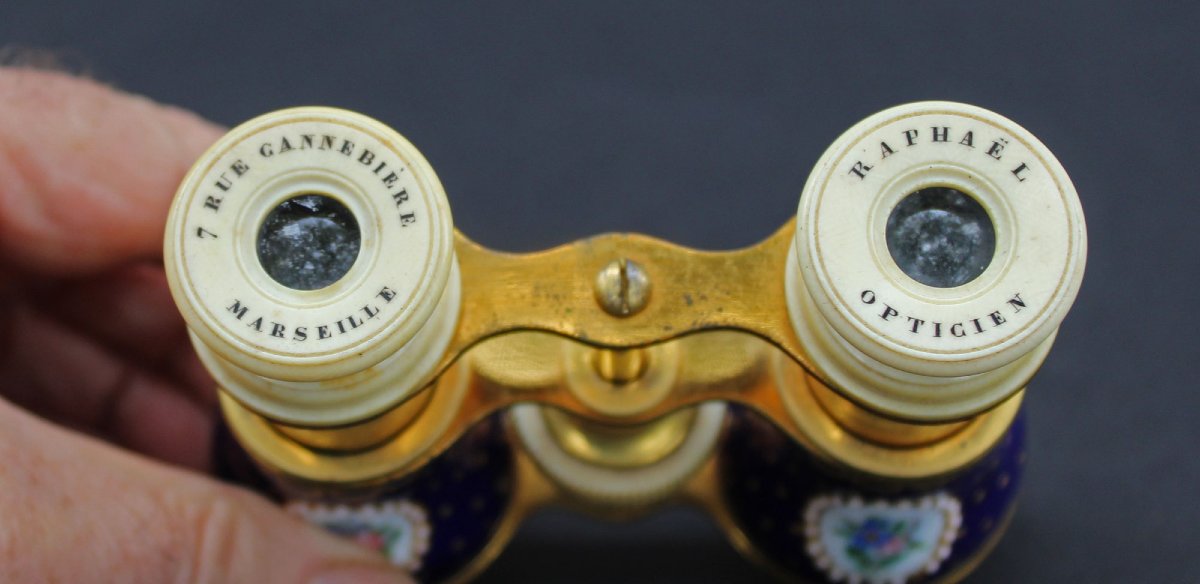 Antique French Enamel And Gilded Metal Opera Glasses, Raphaël Opticien Marseille, C19th-photo-2