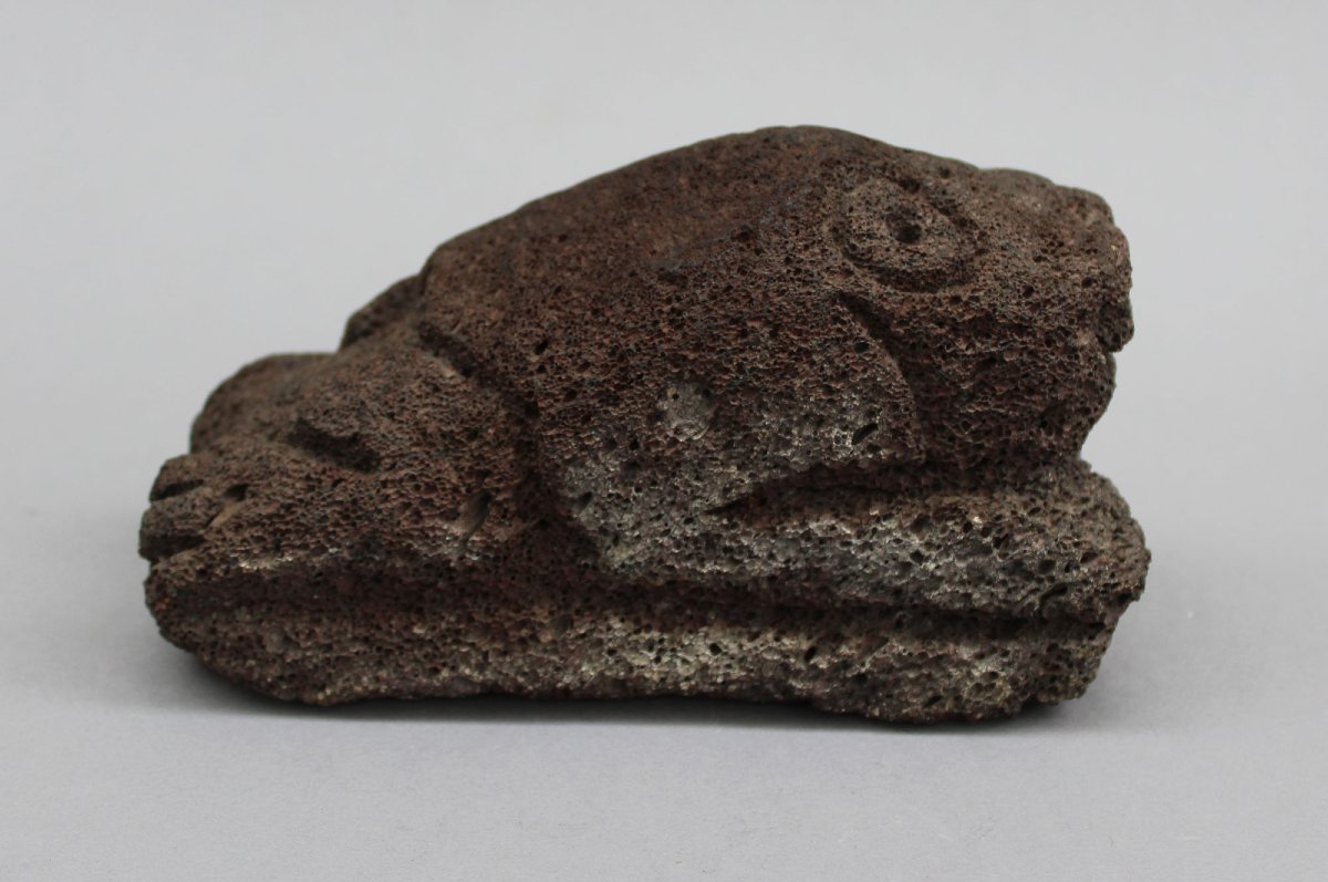 Sculpture Précolombienne en Pierre Volcanique en Forme de Grenouille, Mésoamérique, -photo-2