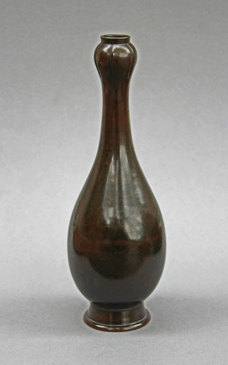 Antique Chinese Bronze Garlic-neck Vase Yongzheng Scholar’s Table Object