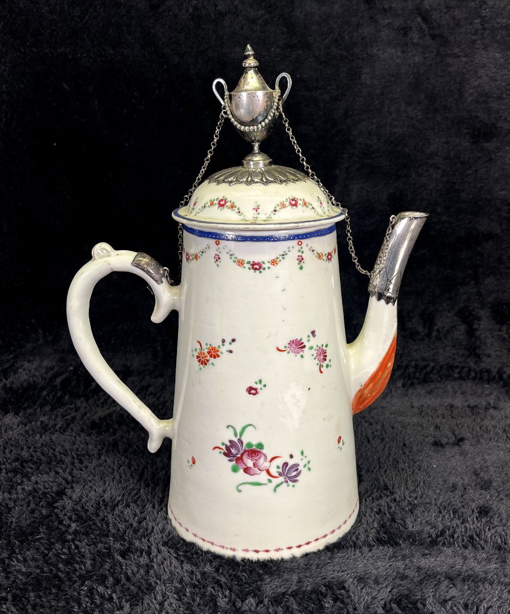 Cafetière Porcelaine Chinoise, Montures Argent Style Robert Adam, XVIIIe companinie des indes-photo-2