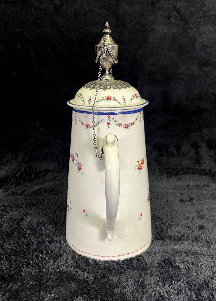 Cafetière Porcelaine Chinoise, Montures Argent Style Robert Adam, XVIIIe companinie des indes-photo-3