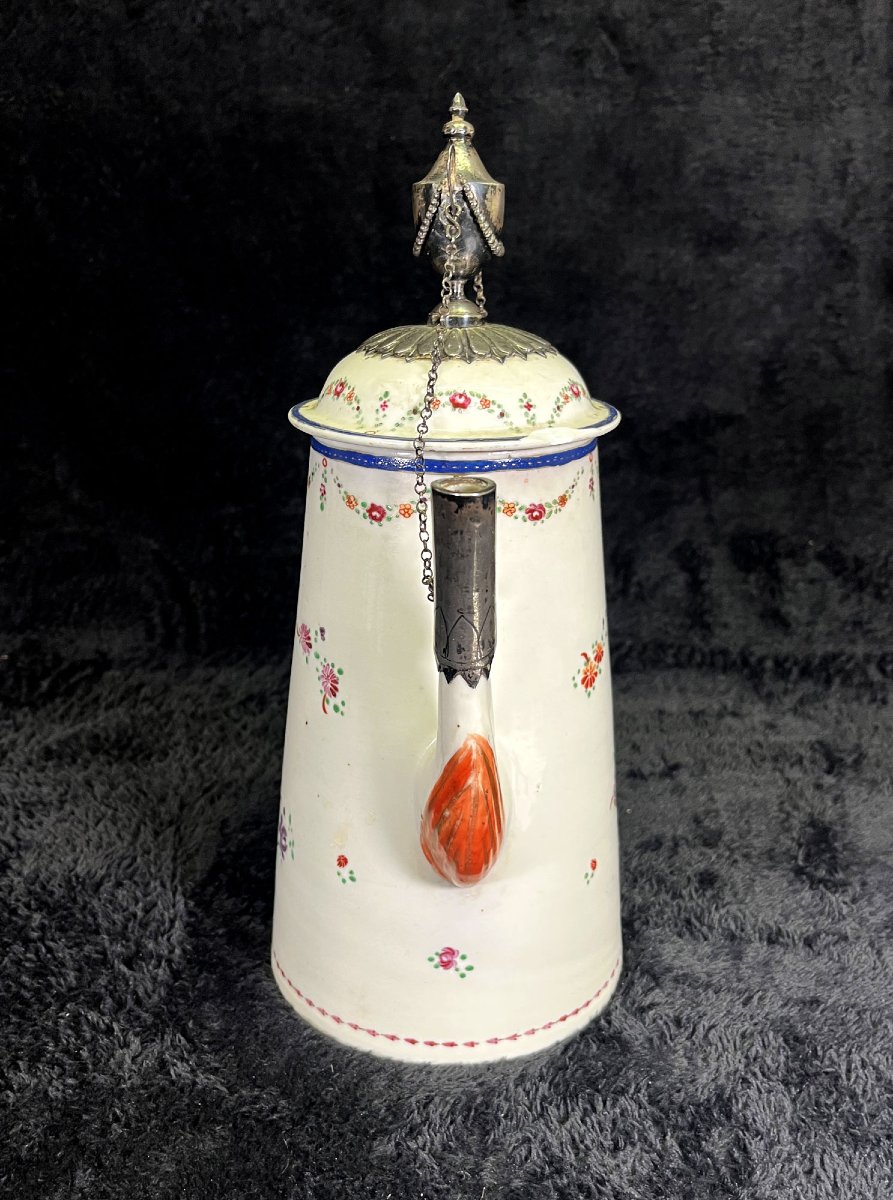 Cafetière Porcelaine Chinoise, Montures Argent Style Robert Adam, XVIIIe companinie des indes-photo-4