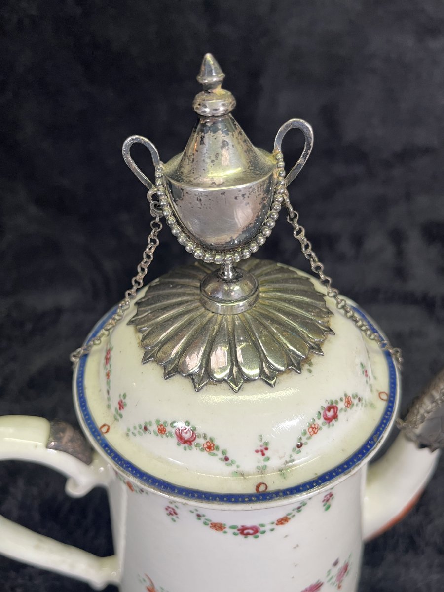 Cafetière Porcelaine Chinoise, Montures Argent Style Robert Adam, XVIIIe companinie des indes-photo-2