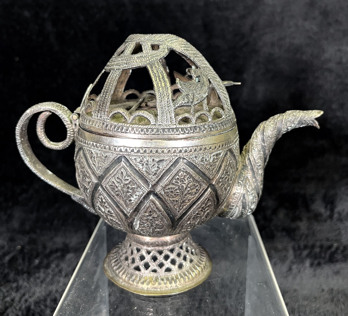 Antique Indian Silver Tea Set, Kashmir Kangri Form, Cobra Snake-photo-4