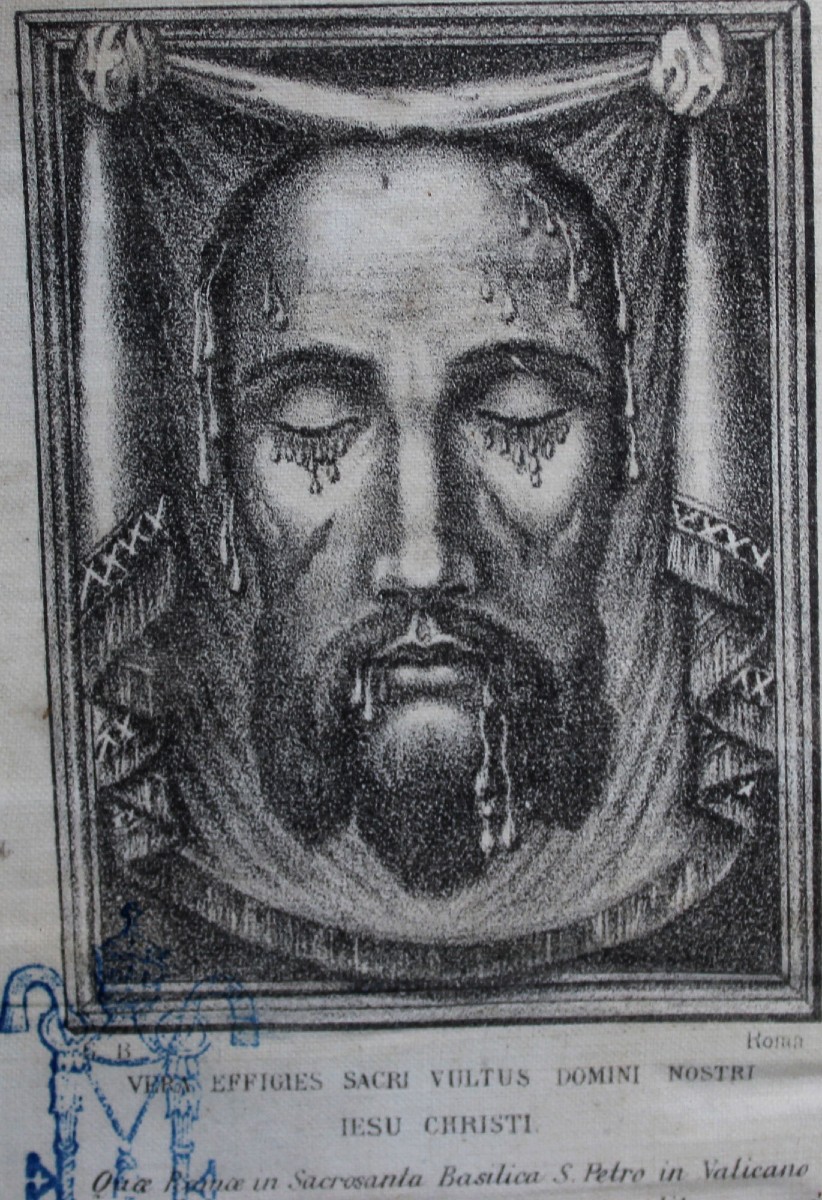 Sainte Face de Jésus, Rome 1886, Image Dévotionnelle Certifiée du Vatican, Voile de Véronique 