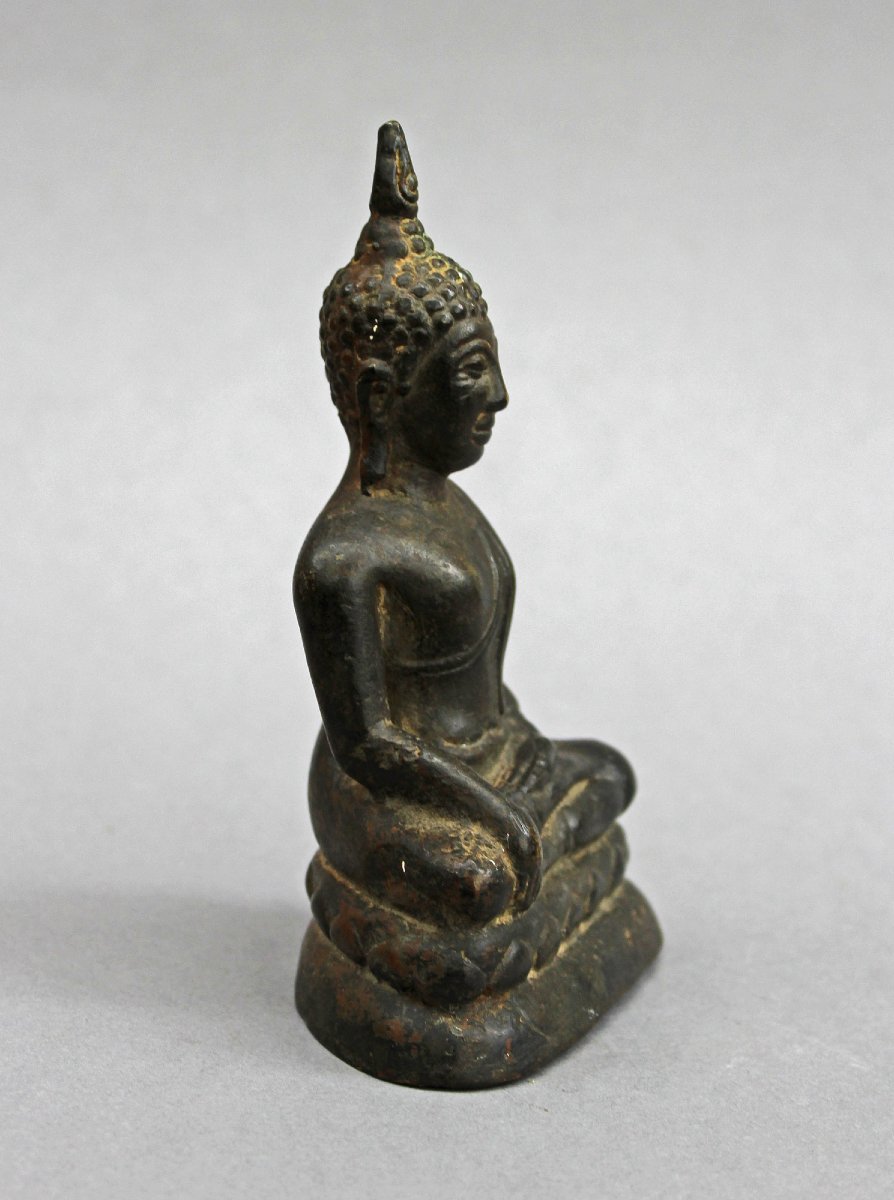 Antique Thai Bronze Sakyamuni Buddha, Bhumisparsha Mudra-photo-4