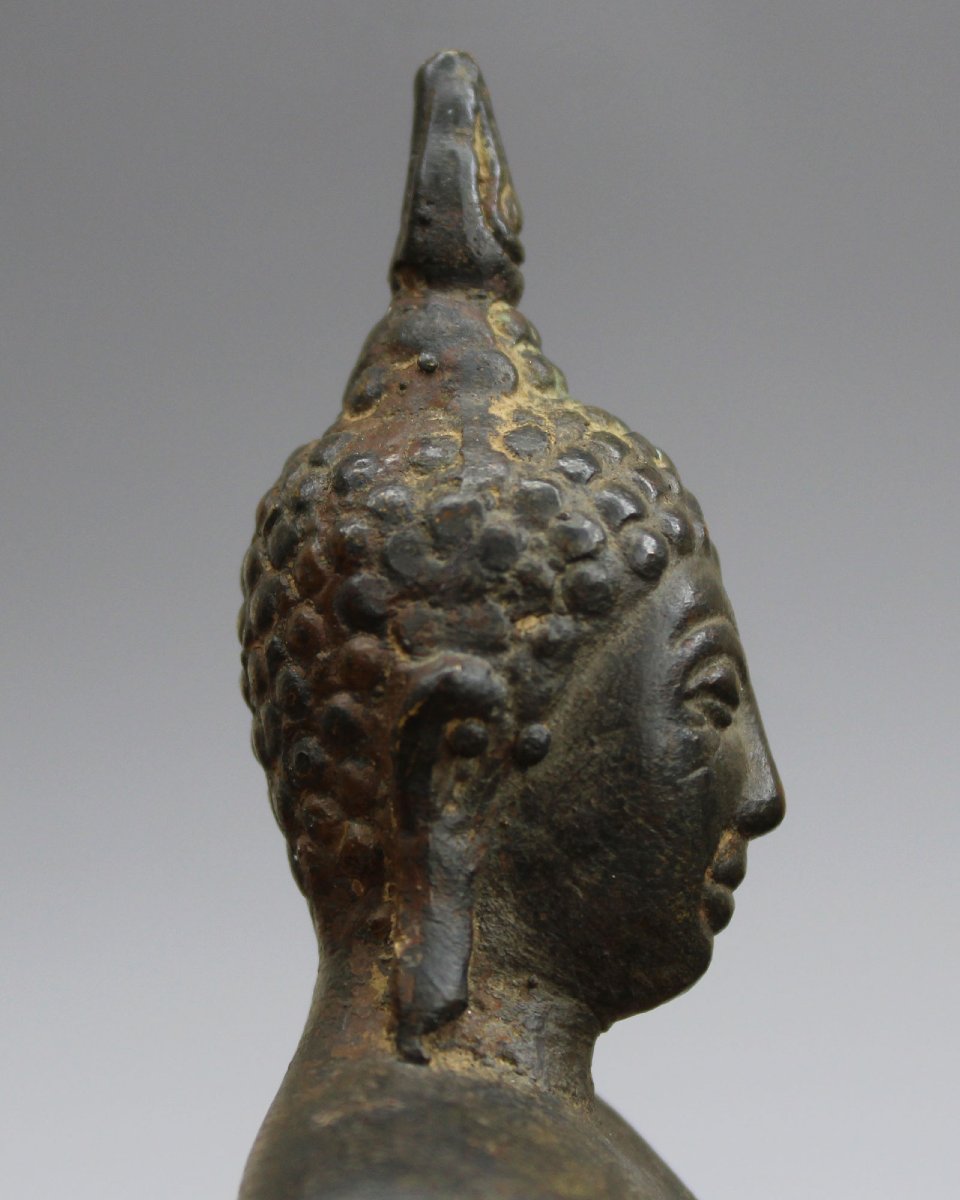 Antique Thai Bronze Sakyamuni Buddha, Bhumisparsha Mudra-photo-2