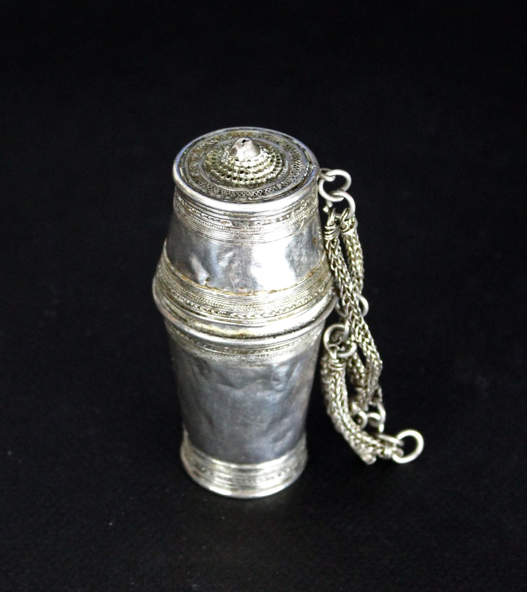 Antique Thai, Burmese, Malaysian Or Singapore Solid Silver Lime Container, -photo-2