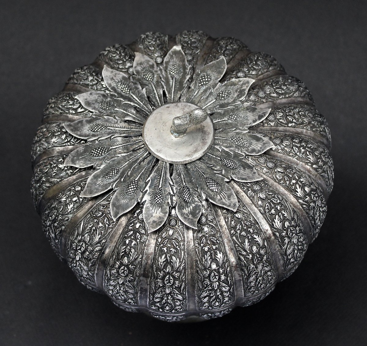 Cambodian Silver Ritual Offering Pedestal Bowl, Buddhist Temple Votive, C19th-photo-2