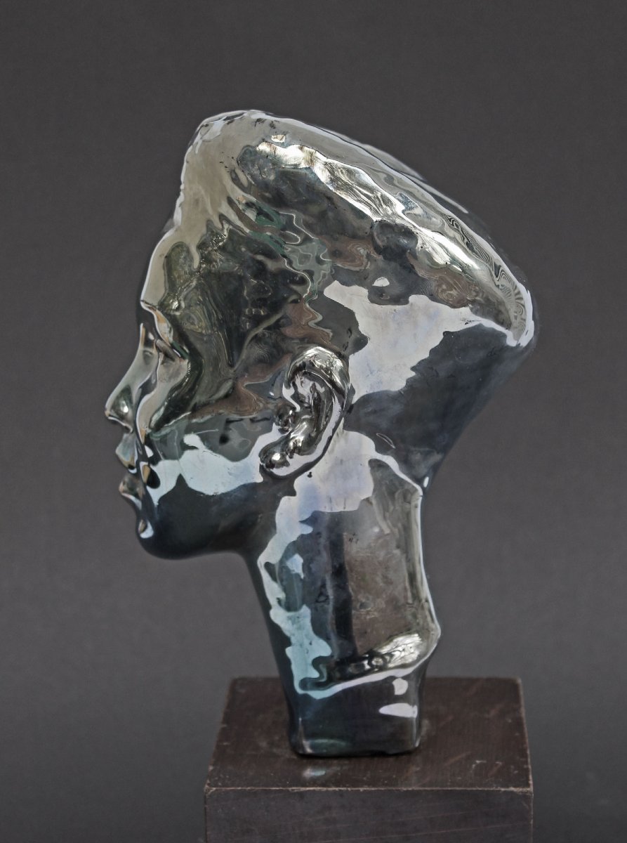 Vietnamese C20th Silver Lustre Bust Of A Young Man Mid Century-photo-4
