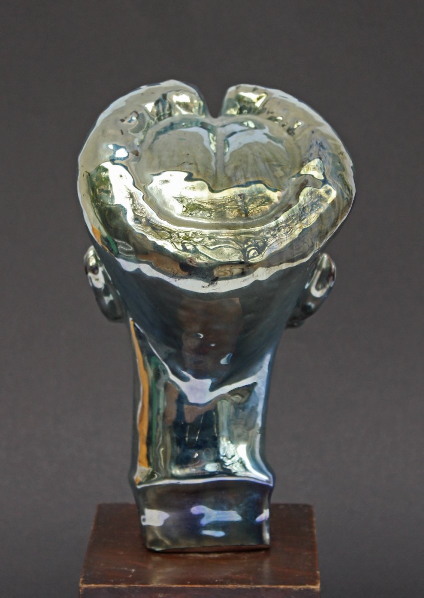 Vietnamese C20th Silver Lustre Bust Of A Young Man Mid Century-photo-1