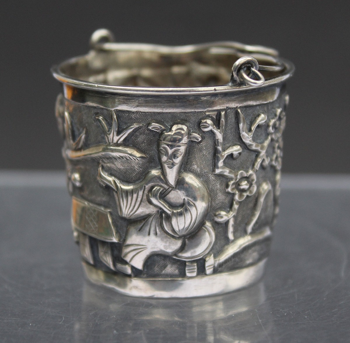 Antique Chinese Export Silver Tea Strainer, Go Players 