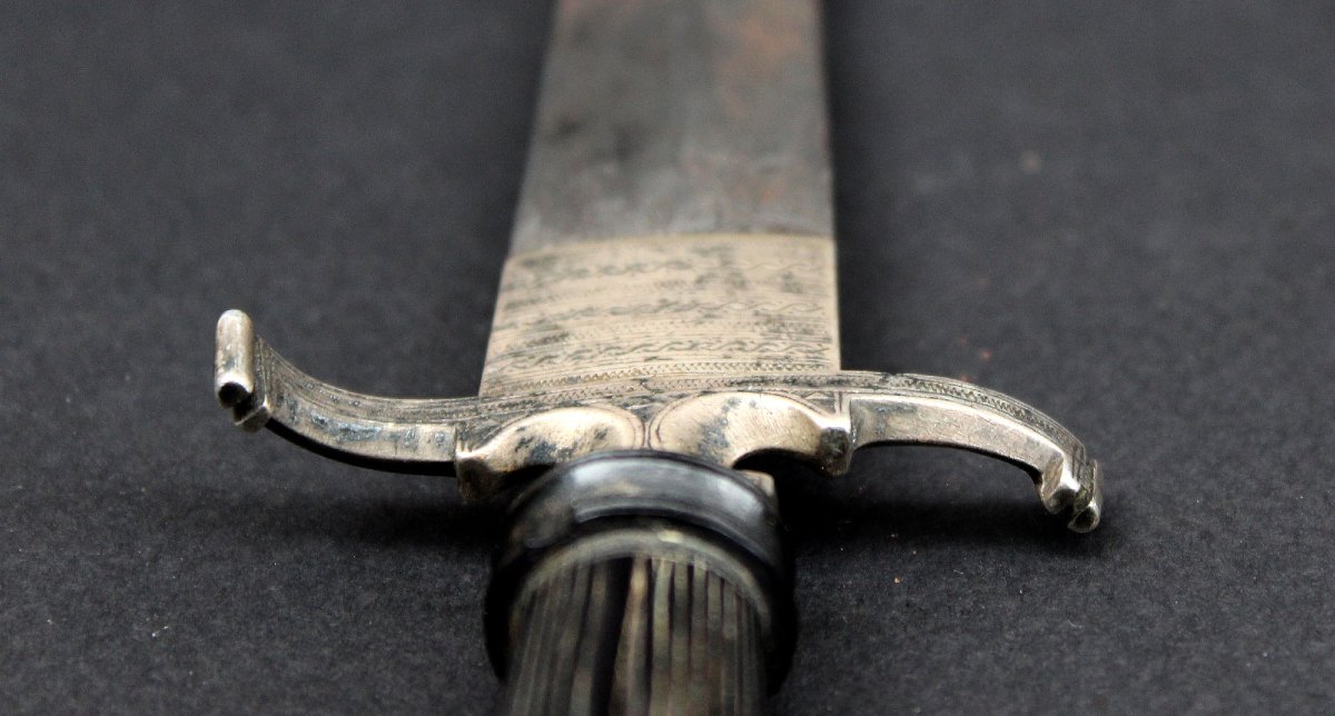 Antique Tuareg Dagger With Engraved Blade And Ebony Handle, Late 19th Century-photo-2