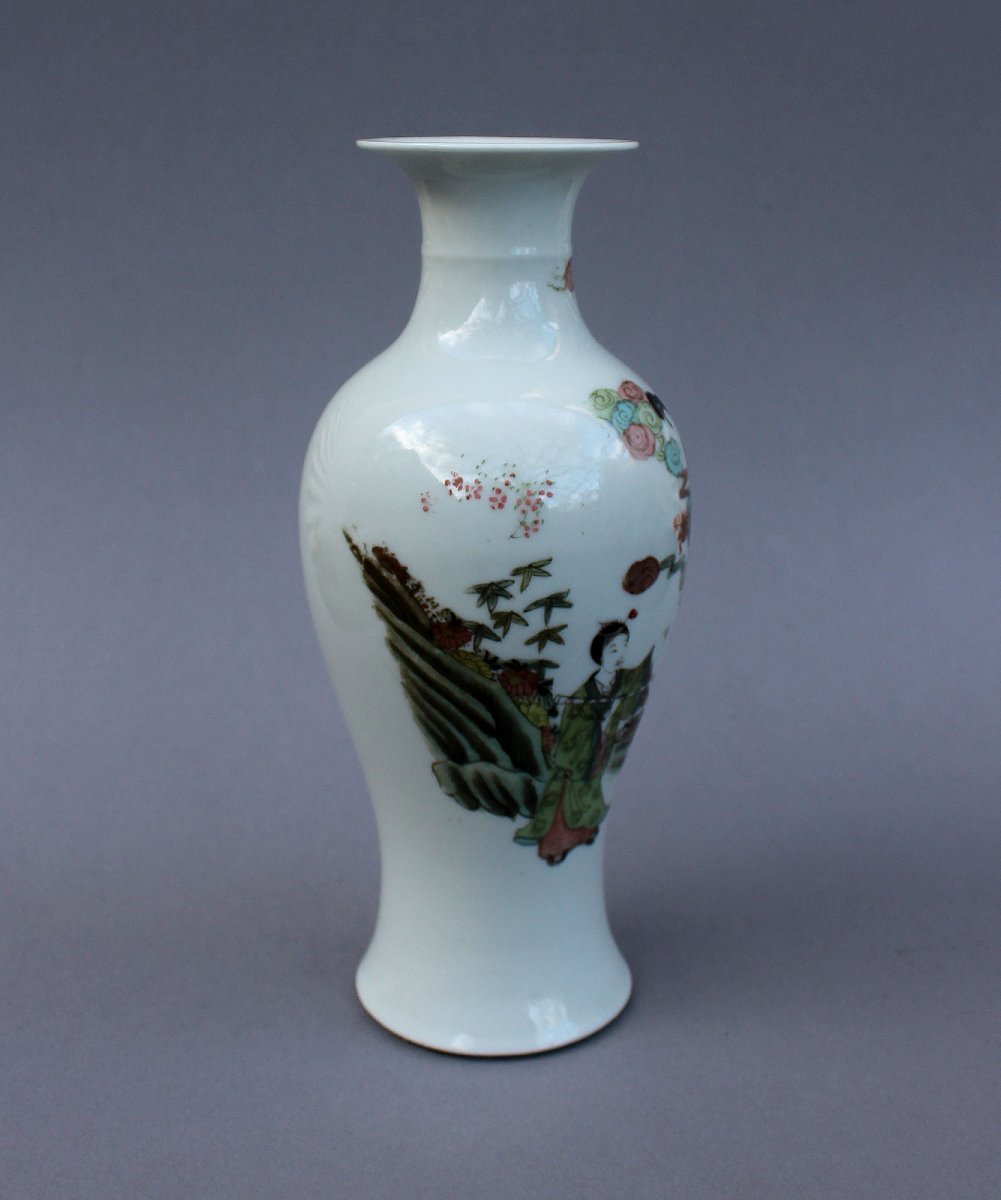 Vase Chinois Ancien en Porcelaine Famille Rose avec Dame et Phénix, Guangxu (1880–1900)-photo-2