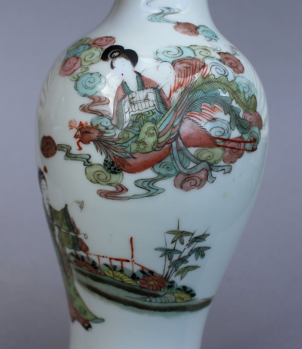 Vase Chinois Ancien en Porcelaine Famille Rose avec Dame et Phénix, Guangxu (1880–1900)-photo-2