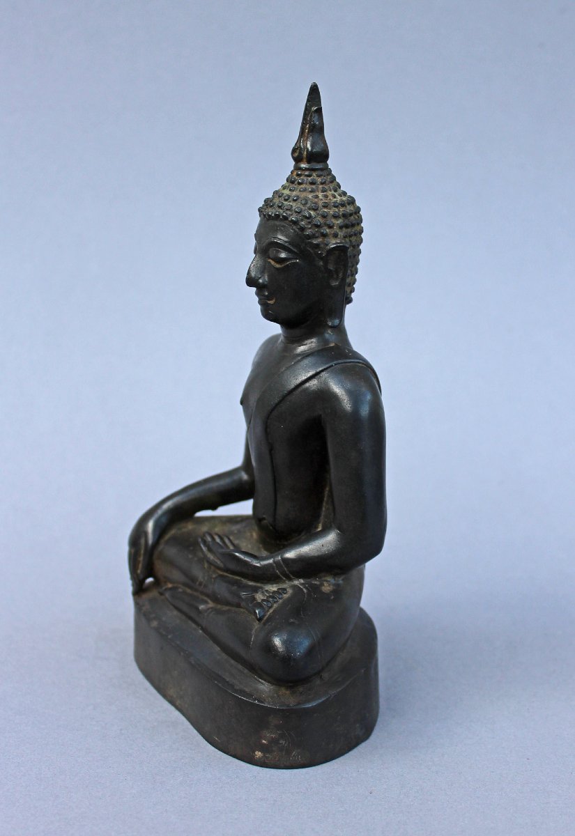 Bouddha Thaï En Bronze Assis, Geste De La Prise De Terre, XVIIIe S. Ou Antérieur-photo-2