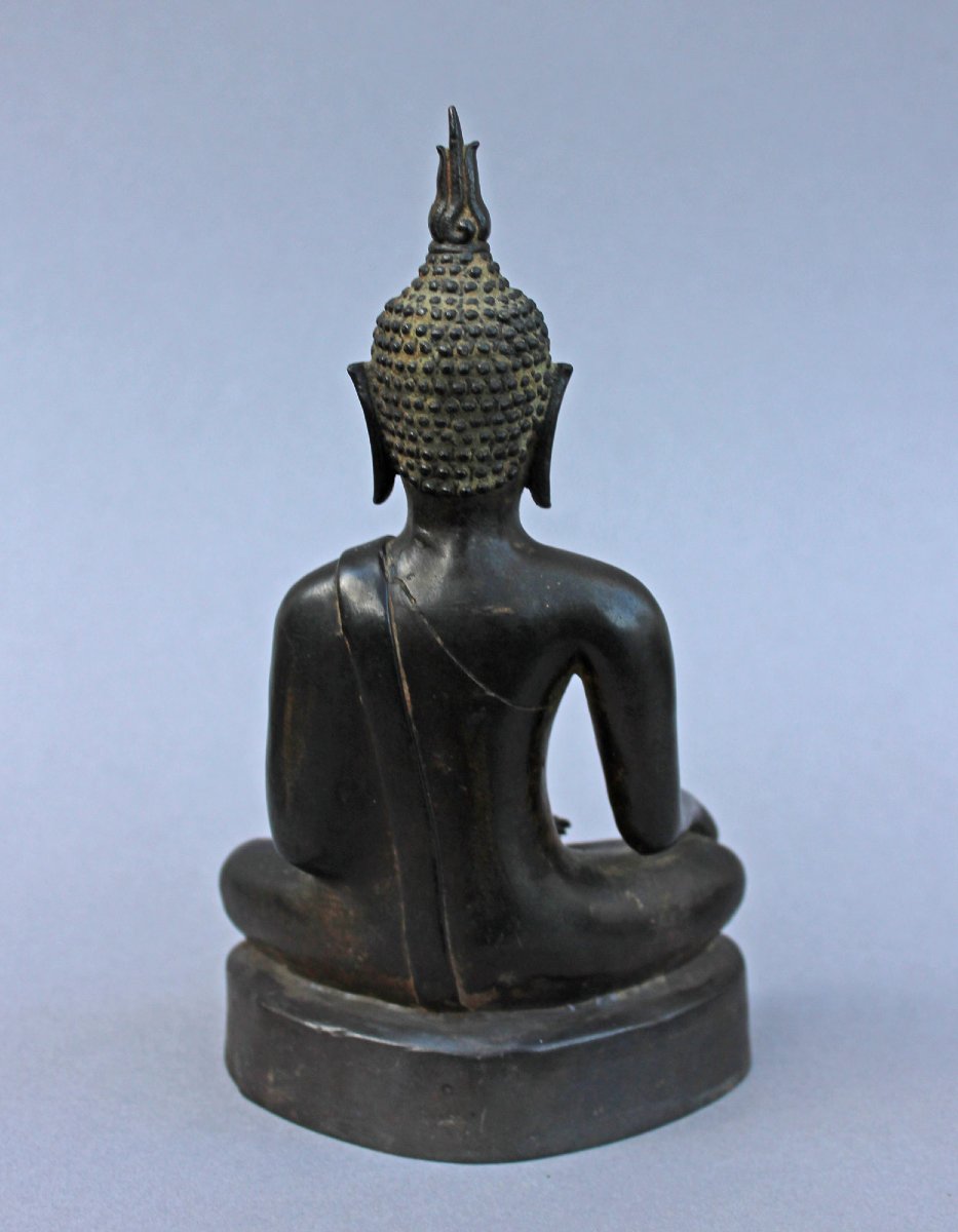 Bouddha Thaï En Bronze Assis, Geste De La Prise De Terre, XVIIIe S. Ou Antérieur-photo-3