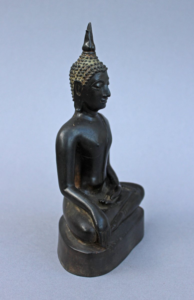Bouddha Thaï En Bronze Assis, Geste De La Prise De Terre, XVIIIe S. Ou Antérieur-photo-4