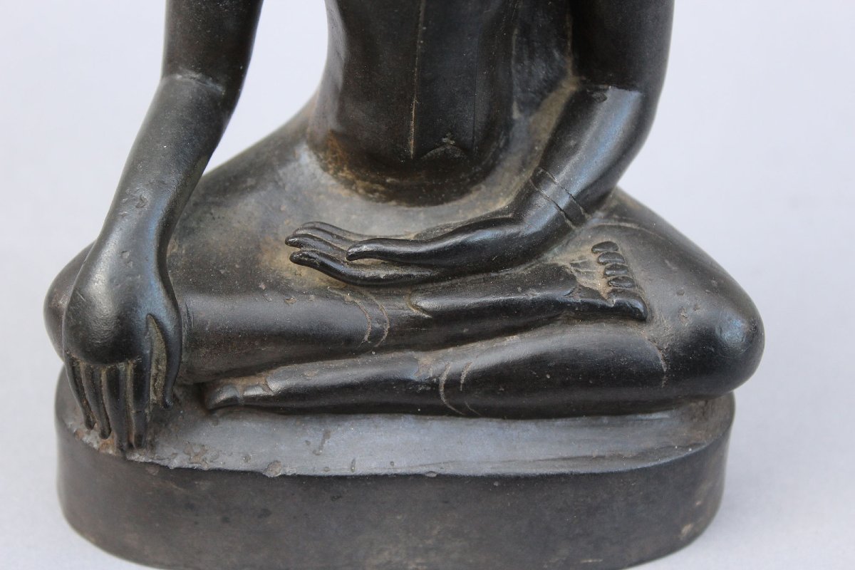 Bouddha Thaï En Bronze Assis, Geste De La Prise De Terre, XVIIIe S. Ou Antérieur-photo-2