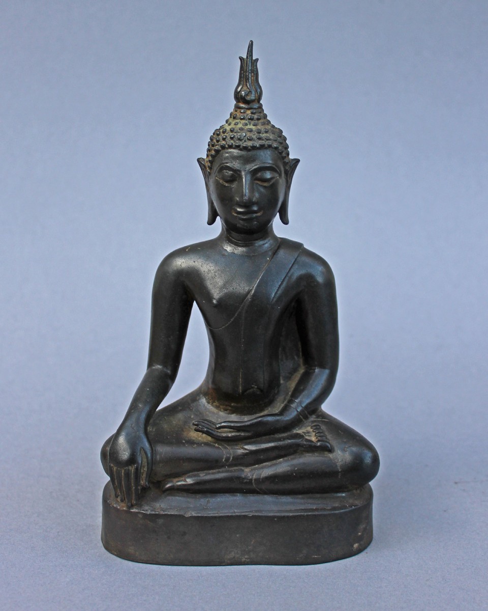 Bouddha Thaï En Bronze Assis, Geste De La Prise De Terre, XVIIIe S. Ou Antérieur