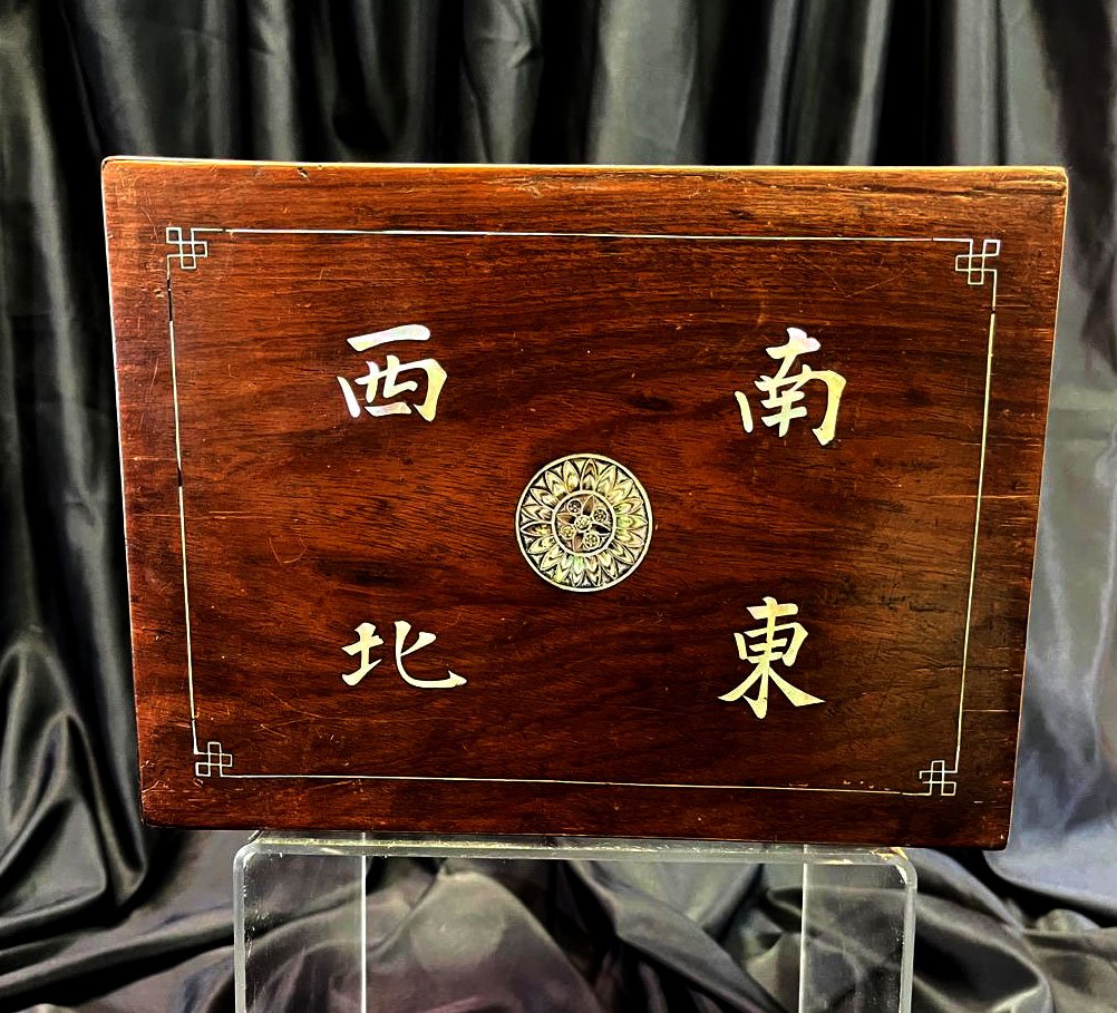 Antique Chinese Mahjong Set Bone & Bamboo Tiles In Hardwood Case, Complete-photo-3