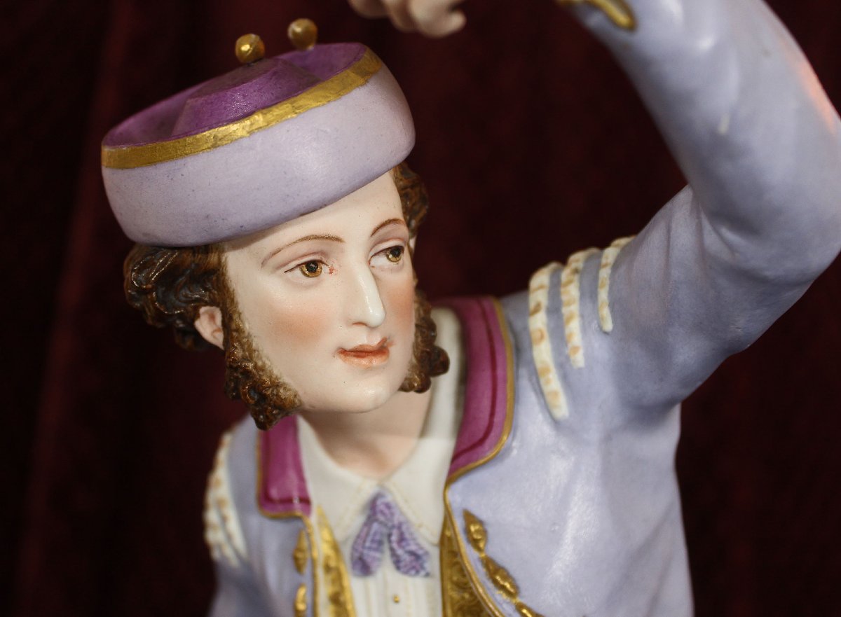 Paire Ancienne en Porcelaine Biscuit Française Vion & Baury – Danseurs Espagnols, 45 cm, XIXᵉ S-photo-1