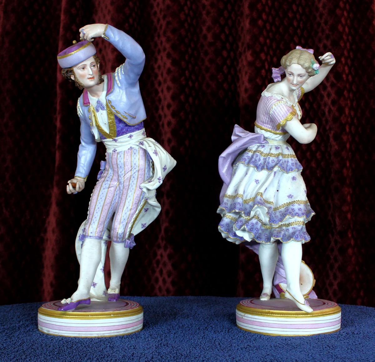Paire Ancienne en Porcelaine Biscuit Française Vion & Baury – Danseurs Espagnols, 45 cm, XIXᵉ S