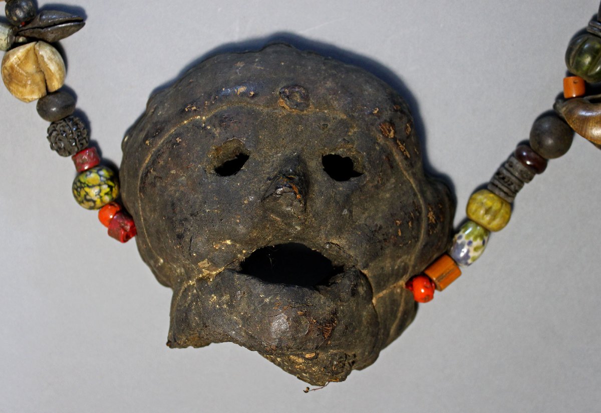 Ancient Himalayan Shamanic Ritual Necklace Amber Coral Tibetan Spirit Mask -photo-4